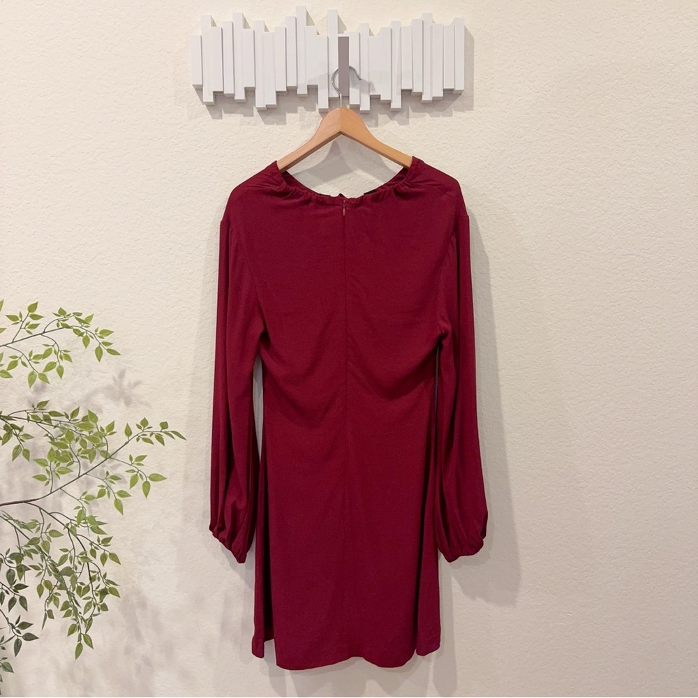 STAUD Wine Red Mini Dress Black Scallop Keyhole Long Sleeve XS - Picture 6 of 6